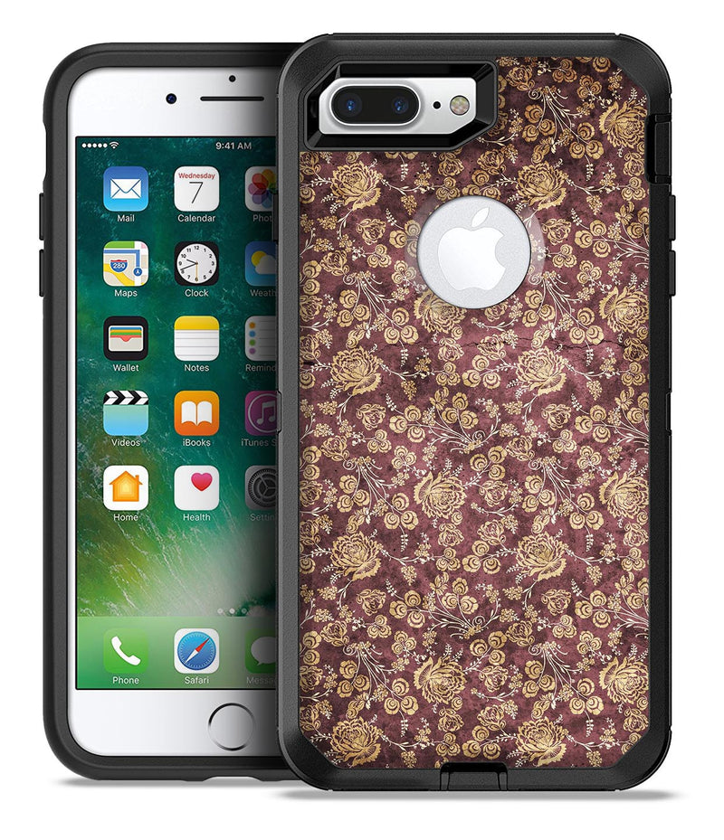 Vintage Maroon and Yellow Rose Pattern - iPhone 7 or 7 Plus Commuter Case Skin Kit