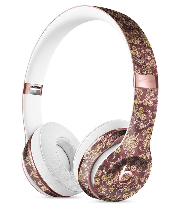 Vintage Maroon and Yellow Rose Pattern Full-Body Skin Kit for the Beats by Dre Solo 3 Wireless Headphones