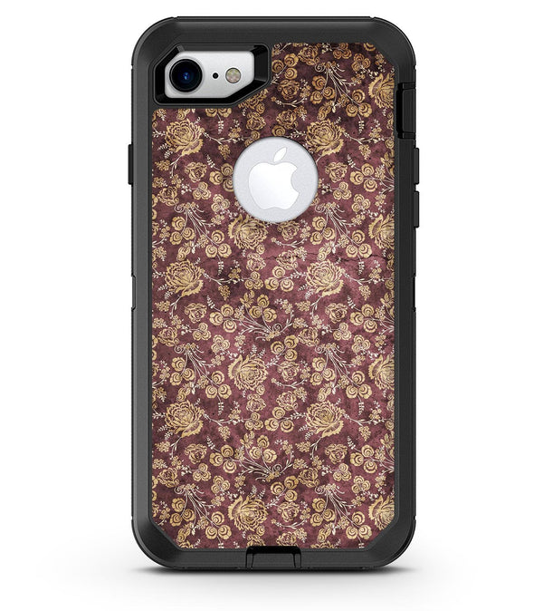 Vintage Maroon and Yellow Rose Pattern - iPhone 7 or 8 OtterBox Case & Skin Kits