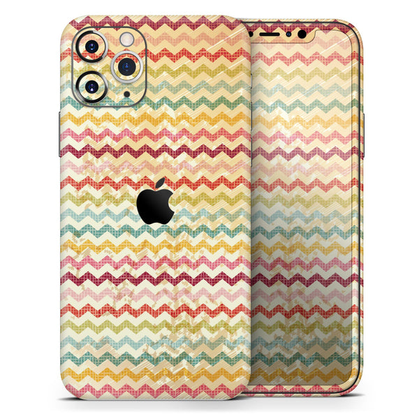 Vintage Orange and Multi-Color Chevron Pattern V4 - Skin-Kit compatible with the Apple iPhone 12, 12 Pro Max, 12 Mini, 11 Pro or 11 Pro Max (All iPhones Available)