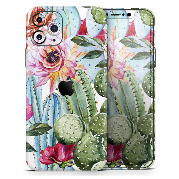 Vintage Watercolor Cactus Bloom - Skin-Kit compatible with the Apple iPhone 12, 12 Pro Max, 12 Mini, 11 Pro or 11 Pro Max (All iPhones Available)