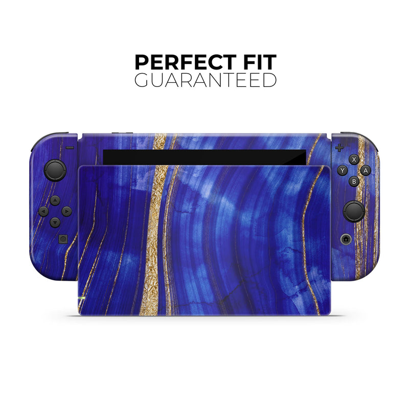 Vivid Agate Vein Slice Blue V6 - Skin Wrap Decal for Nintendo Switch Lite Console & Dock - 3DS XL - 2DS - Pro - DSi - Wii - Joy-Con Gaming Controller