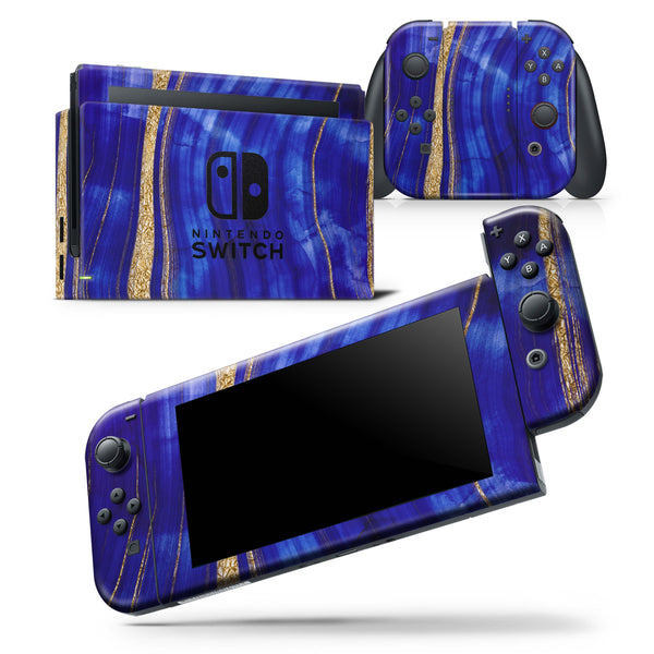 Vivid Agate Vein Slice Blue V6 - Skin Wrap Decal for Nintendo Switch Lite Console & Dock - 3DS XL - 2DS - Pro - DSi - Wii - Joy-Con Gaming Controller