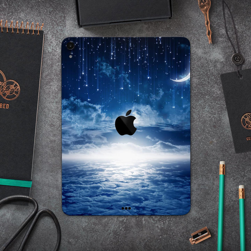 Vivid Blue Falling Stars in the Night Sky - Full Body Skin Decal for the Apple iPad Pro 12.9", 11", 10.5", 9.7", Air or Mini (All Models Available)