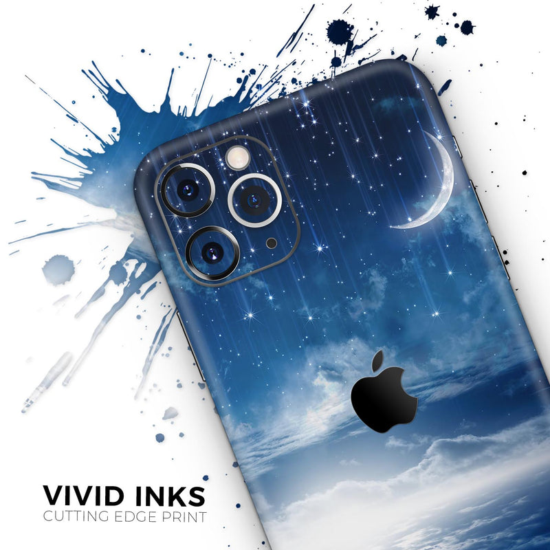 Vivid Blue Falling Stars in the Night Sky - Skin-Kit compatible with the Apple iPhone 12, 12 Pro Max, 12 Mini, 11 Pro or 11 Pro Max (All iPhones Available)
