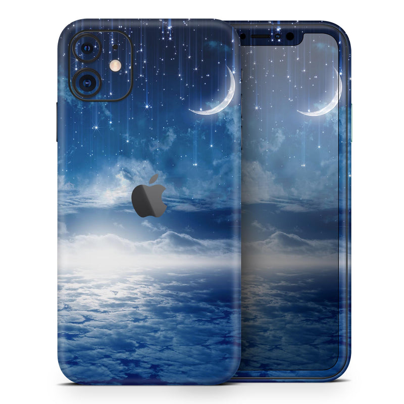 Vivid Blue Falling Stars in the Night Sky - Skin-Kit compatible with the Apple iPhone 12, 12 Pro Max, 12 Mini, 11 Pro or 11 Pro Max (All iPhones Available)