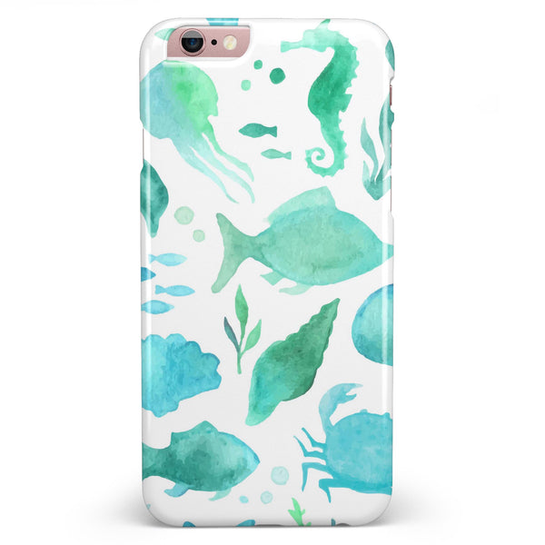 Vivid Blue Watercolor Sea Creatures V2 iPhone 6/6s or 6/6s Plus INK-Fuzed Case