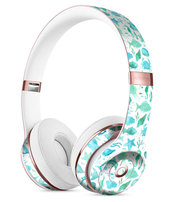 Vivid Blue Watercolor Sea Creatures V2 Full-Body Skin Kit for the Beats by Dre Solo 3 Wireless Headphones