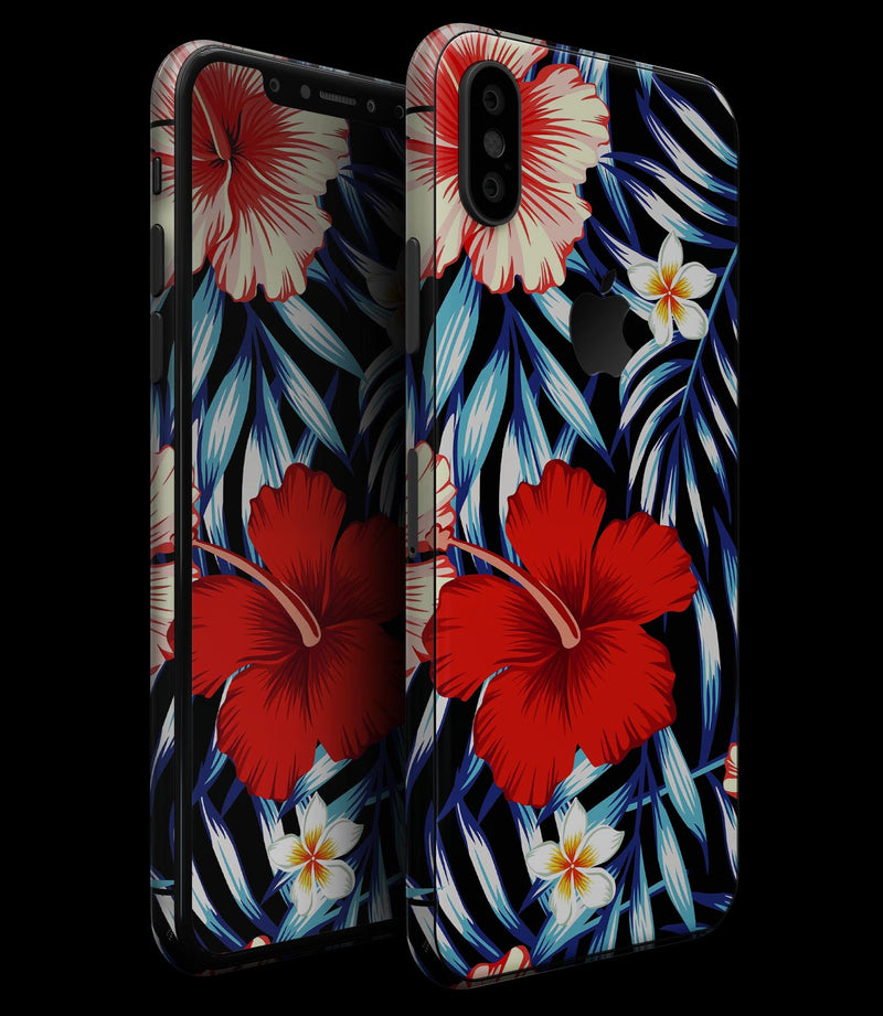 Vivid Tropical Red Floral v1 - iPhone XS MAX, XS/X, 8/8+, 7/7+, 5/5S/SE Skin-Kit (All iPhones Avaiable)