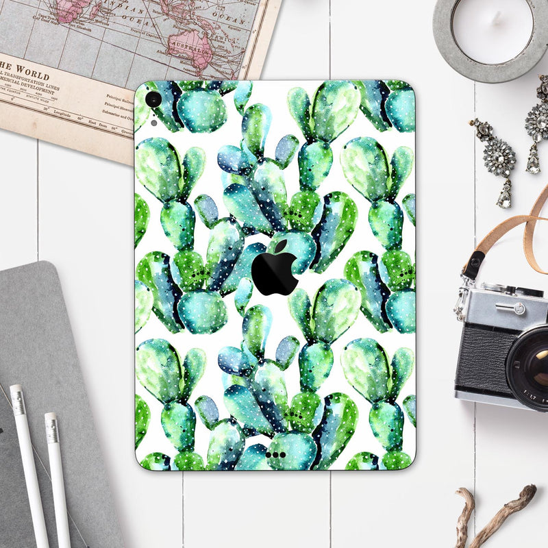 Watercolor Cactus Bloom V1 - Full Body Skin Decal for the Apple iPad Pro 12.9", 11", 10.5", 9.7", Air or Mini (All Models Available)