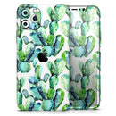 Watercolor Cactus Bloom V1 - Skin-Kit compatible with the Apple iPhone 12, 12 Pro Max, 12 Mini, 11 Pro or 11 Pro Max (All iPhones Available)