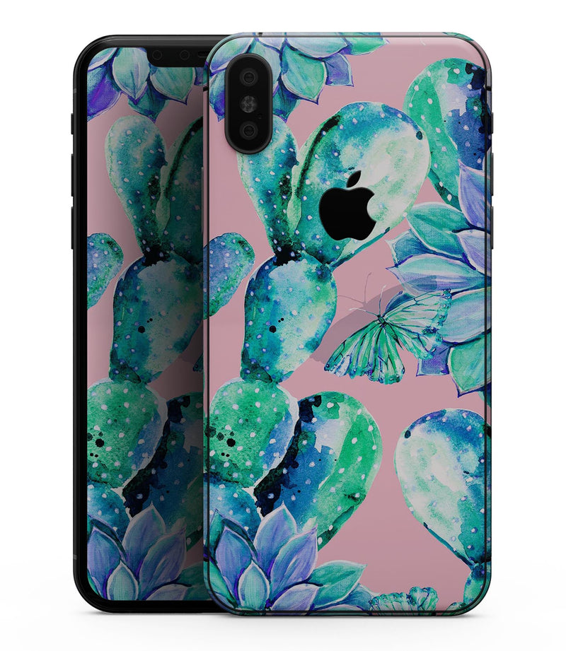 Watercolor Cactus Succulent Bloom V10 - iPhone XS MAX, XS/X, 8/8+, 7/7+, 5/5S/SE Skin-Kit (All iPhones Avaiable)