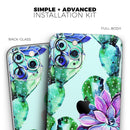 Watercolor Cactus Succulent Bloom V11 - Skin-Kit compatible with the Apple iPhone 12, 12 Pro Max, 12 Mini, 11 Pro or 11 Pro Max (All iPhones Available)