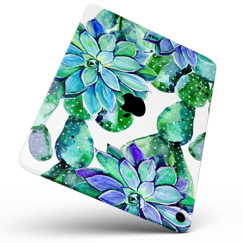 Watercolor Cactus Succulent Bloom V12 - Full Body Skin Decal for the Apple iPad Pro 12.9", 11", 10.5", 9.7", Air or Mini (All Models Available)