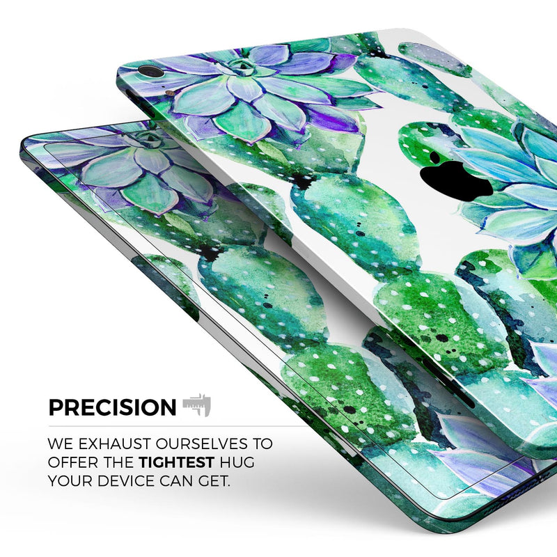 Watercolor Cactus Succulent Bloom V13 - Full Body Skin Decal for the Apple iPad Pro 12.9", 11", 10.5", 9.7", Air or Mini (All Models Available)