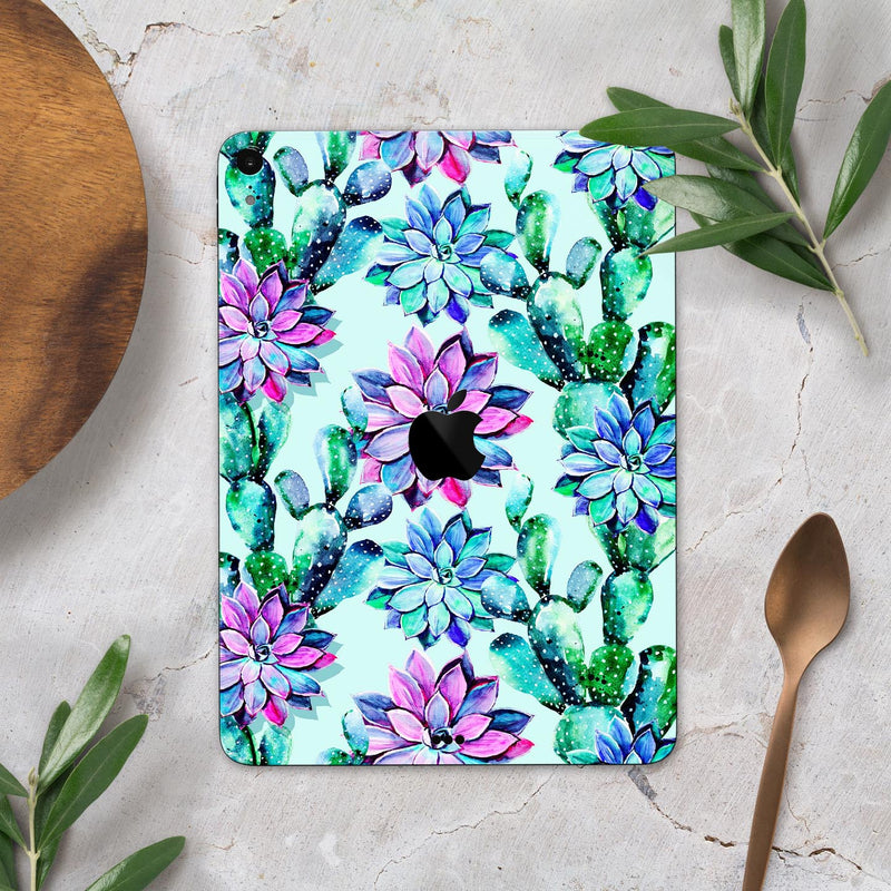 Watercolor Cactus Succulent Bloom V14 - Full Body Skin Decal for the Apple iPad Pro 12.9", 11", 10.5", 9.7", Air or Mini (All Models Available)