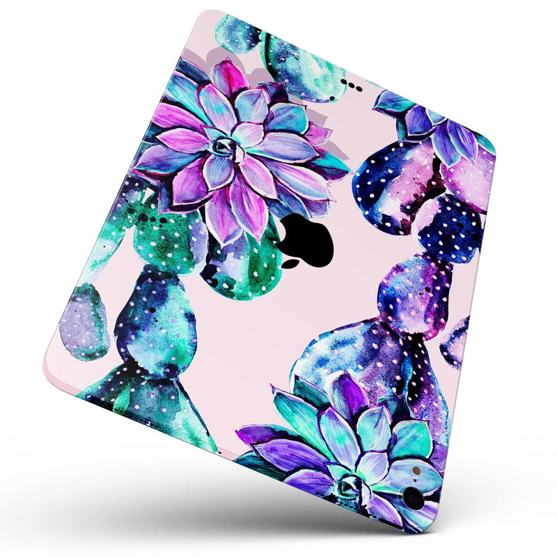 Watercolor Cactus Succulent Bloom V15 - Full Body Skin Decal for the Apple iPad Pro 12.9", 11", 10.5", 9.7", Air or Mini (All Models Available)