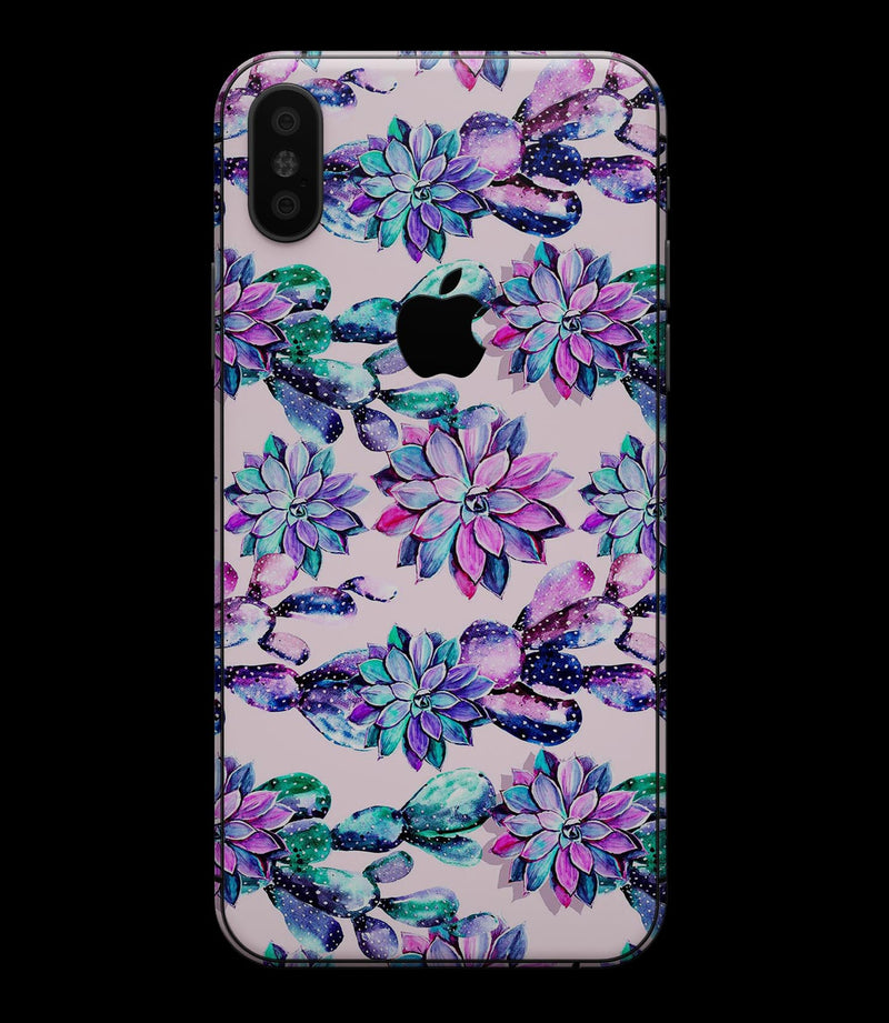 Watercolor Cactus Succulent Bloom V16 - iPhone XS MAX, XS/X, 8/8+, 7/7+, 5/5S/SE Skin-Kit (All iPhones Avaiable)