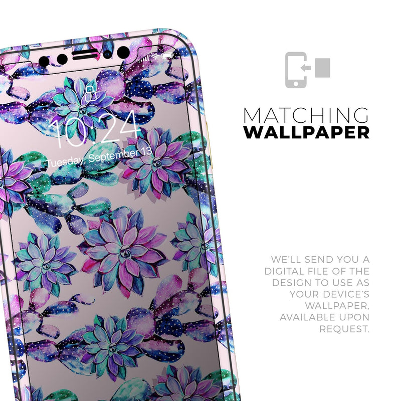 Watercolor Cactus Succulent Bloom V16 - Skin-Kit compatible with the Apple iPhone 12, 12 Pro Max, 12 Mini, 11 Pro or 11 Pro Max (All iPhones Available)