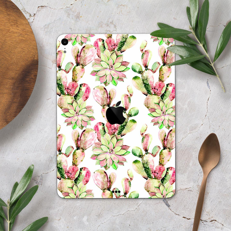 Watercolor Cactus Succulent Bloom V2 - Full Body Skin Decal for the Apple iPad Pro 12.9", 11", 10.5", 9.7", Air or Mini (All Models Available)
