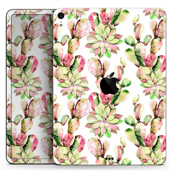 Watercolor Cactus Succulent Bloom V2 - Full Body Skin Decal for the Apple iPad Pro 12.9", 11", 10.5", 9.7", Air or Mini (All Models Available)