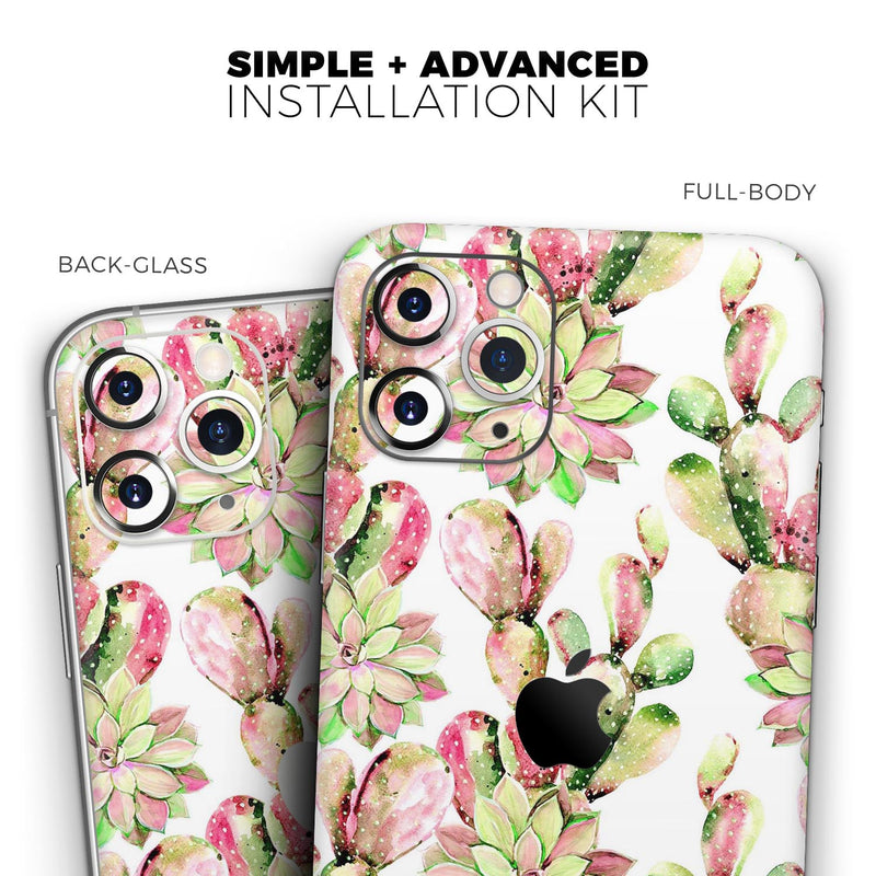 Watercolor Cactus Succulent Bloom V2 - Skin-Kit compatible with the Apple iPhone 12, 12 Pro Max, 12 Mini, 11 Pro or 11 Pro Max (All iPhones Available)
