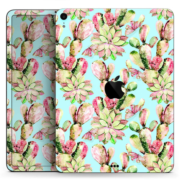 Watercolor Cactus Succulent Bloom V4 - Full Body Skin Decal for the Apple iPad Pro 12.9", 11", 10.5", 9.7", Air or Mini (All Models Available)