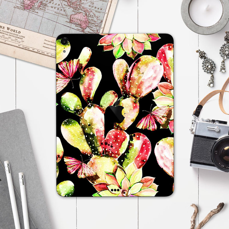 Watercolor Cactus Succulent Bloom V5 - Full Body Skin Decal for the Apple iPad Pro 12.9", 11", 10.5", 9.7", Air or Mini (All Models Available)