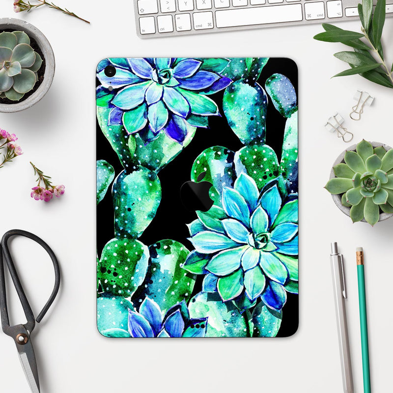Watercolor Cactus Succulent Bloom V6 - Full Body Skin Decal for the Apple iPad Pro 12.9", 11", 10.5", 9.7", Air or Mini (All Models Available)