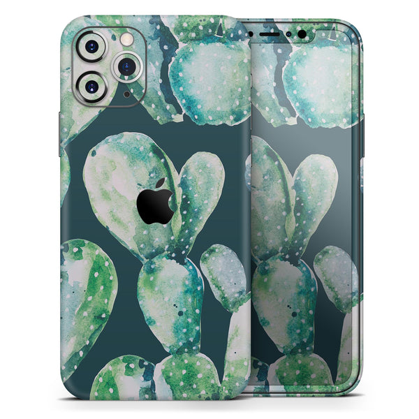 Watercolor Cactus Succulent Bloom V7 - Skin-Kit compatible with the Apple iPhone 12, 12 Pro Max, 12 Mini, 11 Pro or 11 Pro Max (All iPhones Available)
