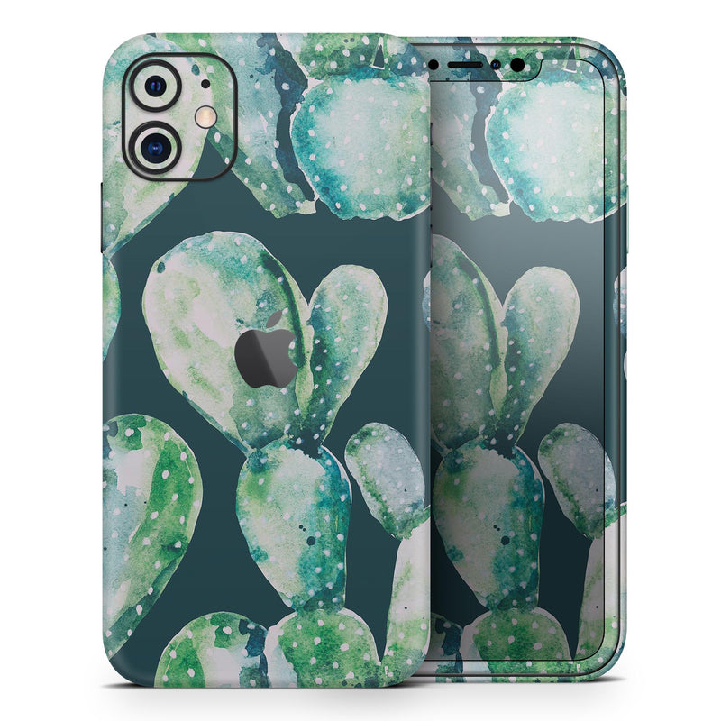 Watercolor Cactus Succulent Bloom V7 - Skin-Kit compatible with the Apple iPhone 12, 12 Pro Max, 12 Mini, 11 Pro or 11 Pro Max (All iPhones Available)