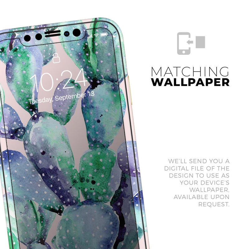 Watercolor Cactus Succulent Bloom V8 - Skin-Kit compatible with the Apple iPhone 12, 12 Pro Max, 12 Mini, 11 Pro or 11 Pro Max (All iPhones Available)