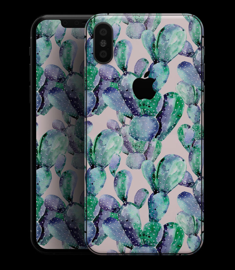 Watercolor Cactus Succulent Bloom V9 - iPhone XS MAX, XS/X, 8/8+, 7/7+, 5/5S/SE Skin-Kit (All iPhones Avaiable)