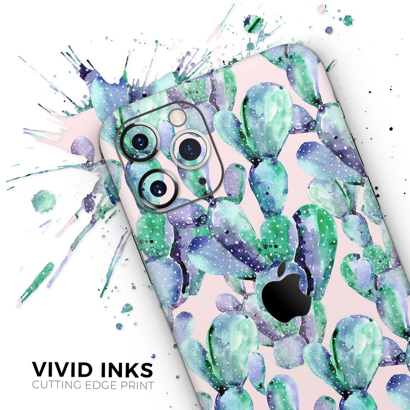 Watercolor Cactus Succulent Bloom V9 - Skin-Kit compatible with the Apple iPhone 12, 12 Pro Max, 12 Mini, 11 Pro or 11 Pro Max (All iPhones Available)