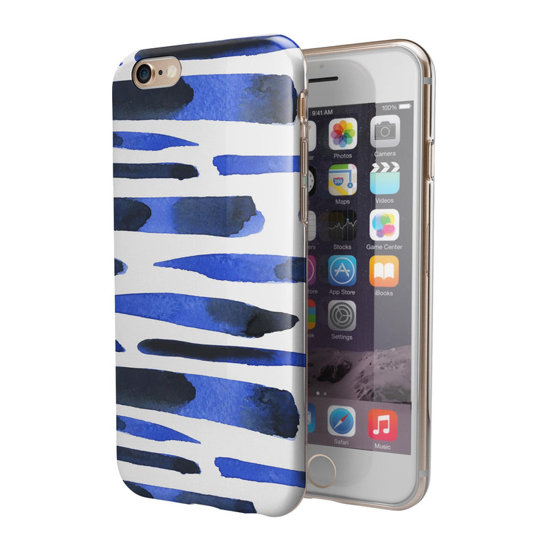 Watercolor Strokes of Blue on Black iPhone 6/6s or 6/6s Plus 2-Piece Hybrid INK-Fuzed Case