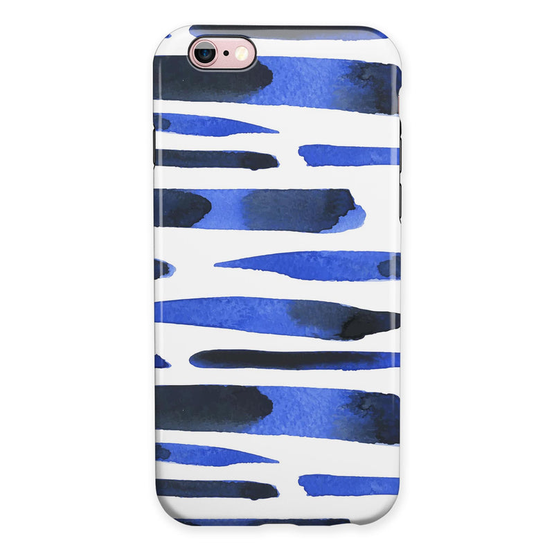 Watercolor Strokes of Blue on Black iPhone 6/6s or 6/6s Plus 2-Piece Hybrid INK-Fuzed Case