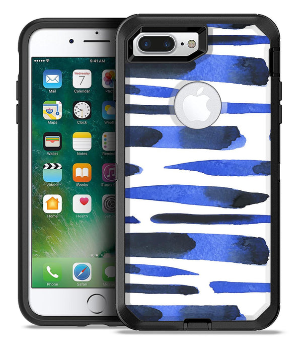 Watercolor Strokes of Blue on Black - iPhone 7 or 7 Plus Commuter Case Skin Kit