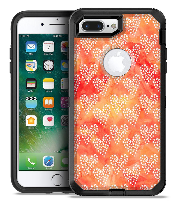 Watercolored Fire with White Tiny Hearts - iPhone 7 or 7 Plus Commuter Case Skin Kit