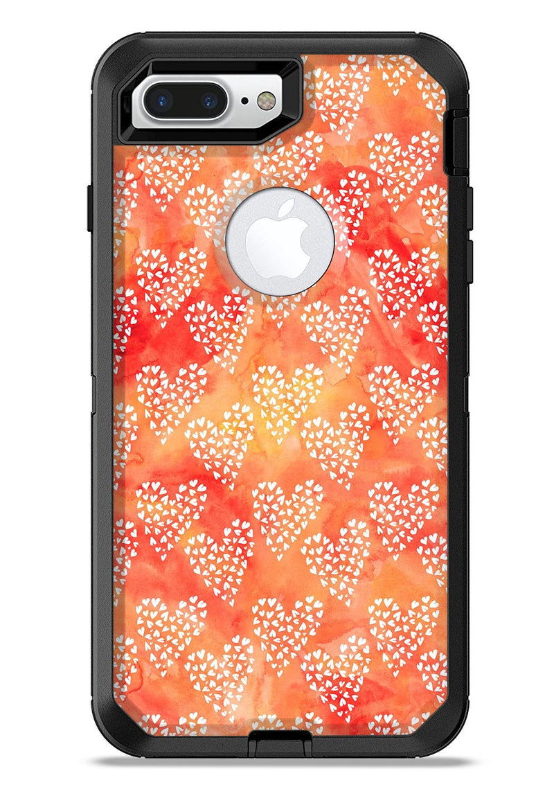 Watercolored Fire with White Tiny Hearts - iPhone 7 or 7 Plus Commuter Case Skin Kit