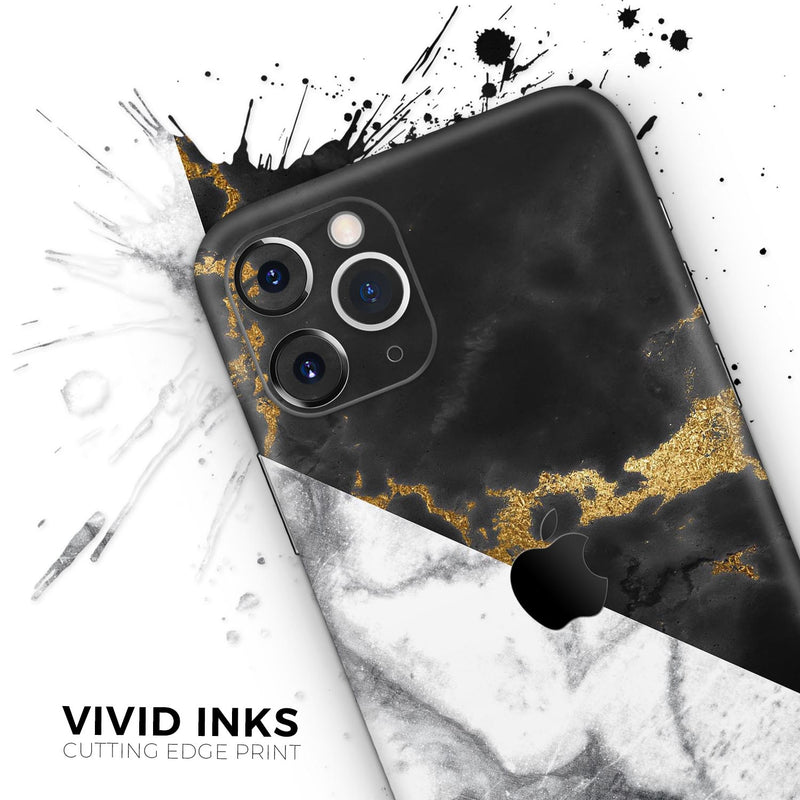 White-Black Marble & Digital Gold Foil V1 - Skin-Kit compatible with the Apple iPhone 12, 12 Pro Max, 12 Mini, 11 Pro or 11 Pro Max (All iPhones Available)