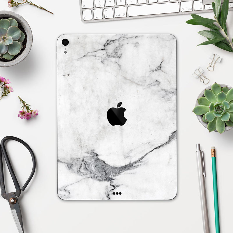 White & Grey Marble Surface V1 - Full Body Skin Decal for the Apple iPad Pro 12.9", 11", 10.5", 9.7", Air or Mini (All Models Available)