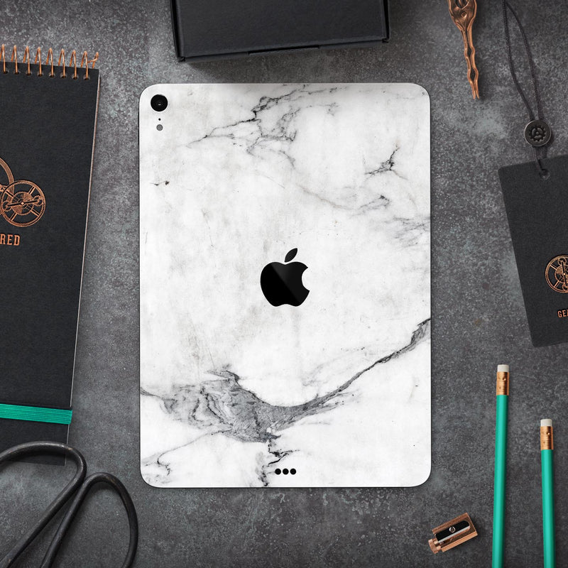 White & Grey Marble Surface V1 - Full Body Skin Decal for the Apple iPad Pro 12.9", 11", 10.5", 9.7", Air or Mini (All Models Available)