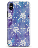 White Abstract Flowers Over Purple and Blue Cloud Mix  - iPhone X Clipit Case