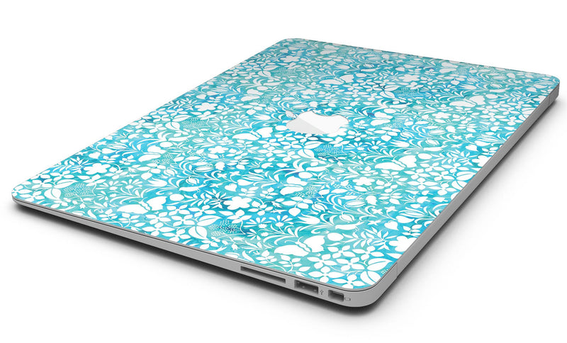 White Butterflies and Flowers on Blue Watercolor Pattern - MacBook Air Skin Kit
