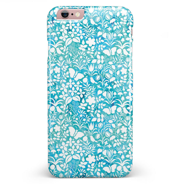 White Butterflies and Flowers on Blue Watercolor Pattern iPhone 6/6s or 6/6s Plus INK-Fuzed Case