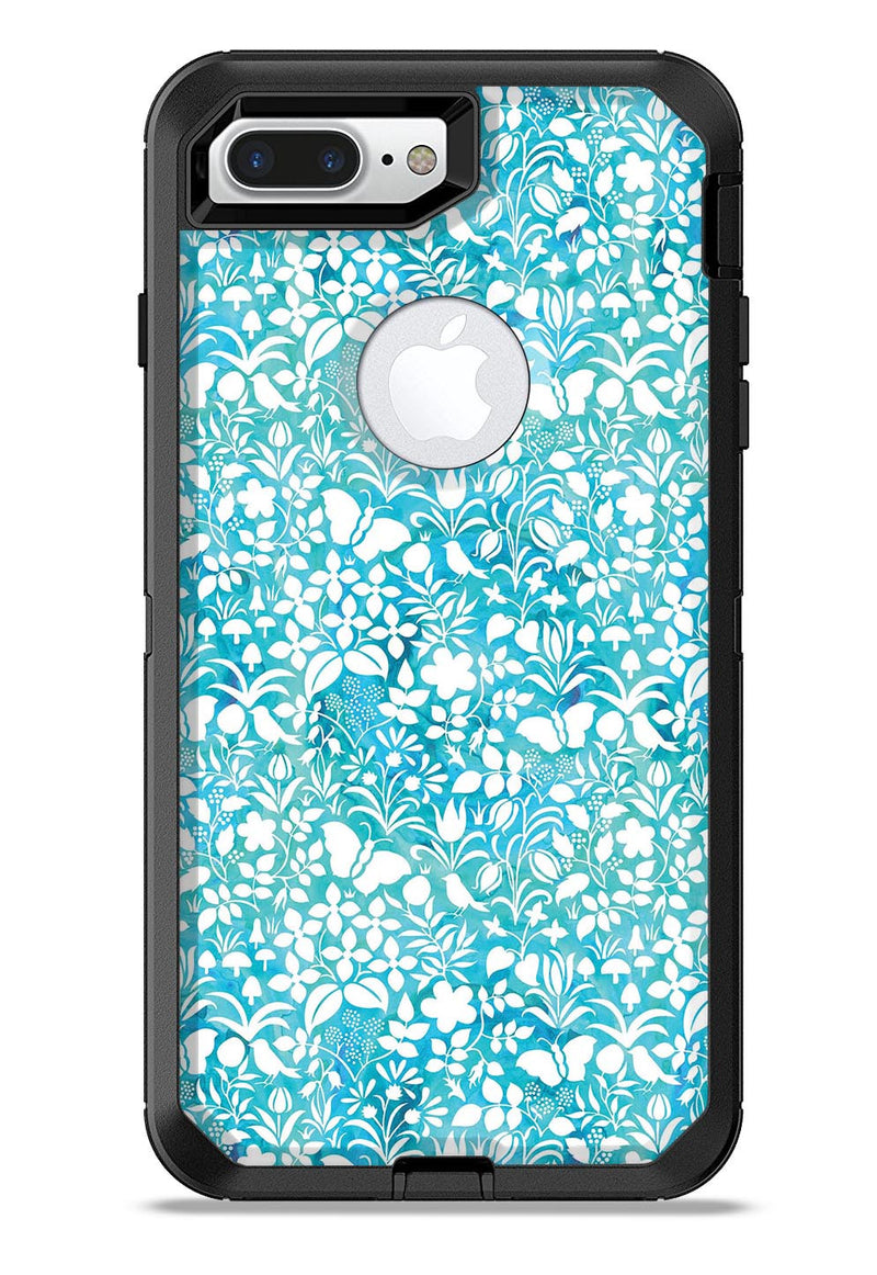 White Butterflies and Flowers on Blue Watercolor Pattern - iPhone 7 or 7 Plus Commuter Case Skin Kit
