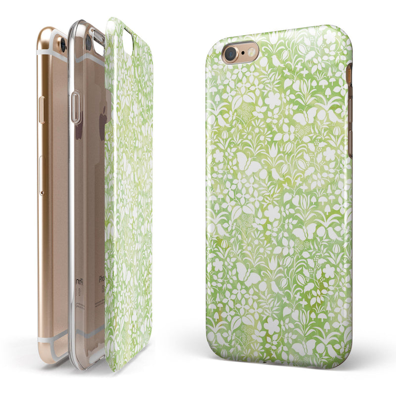 White Butterflies and Flowers on Green Watercolor Pattern iPhone 6/6s or 6/6s Plus 2-Piece Hybrid INK-Fuzed Case