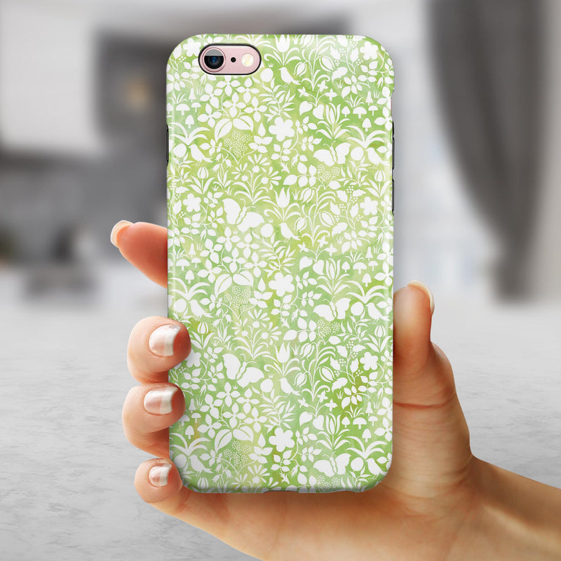 White Butterflies and Flowers on Green Watercolor Pattern iPhone 6/6s or 6/6s Plus 2-Piece Hybrid INK-Fuzed Case