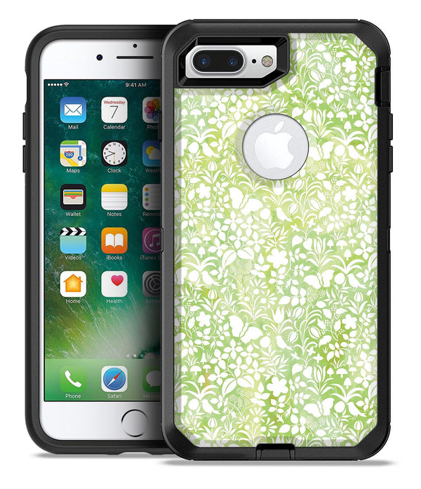 White Butterflies and Flowers on Green Watercolor Pattern - iPhone 7 or 7 Plus Commuter Case Skin Kit