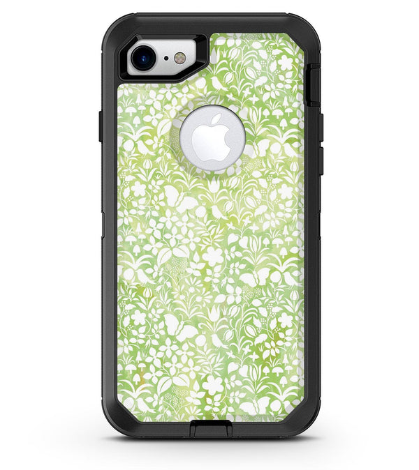 White Butterflies and Flowers on Green Watercolor Pattern - iPhone 7 or 8 OtterBox Case & Skin Kits